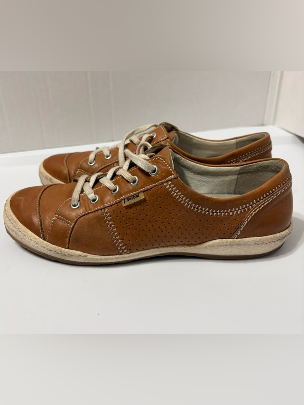 Josef Seibel Woman’s Caspian Leather Comfort Shoes Sneakers in Camel EU 38 - Picture 2 of 12